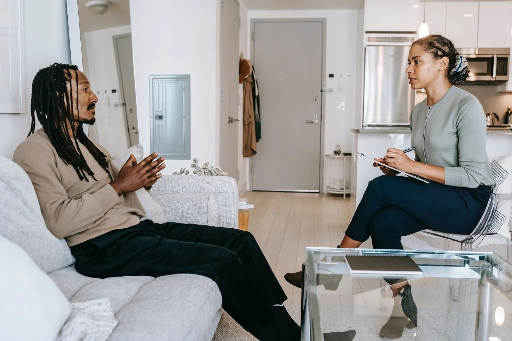 A therapist and client in conversation